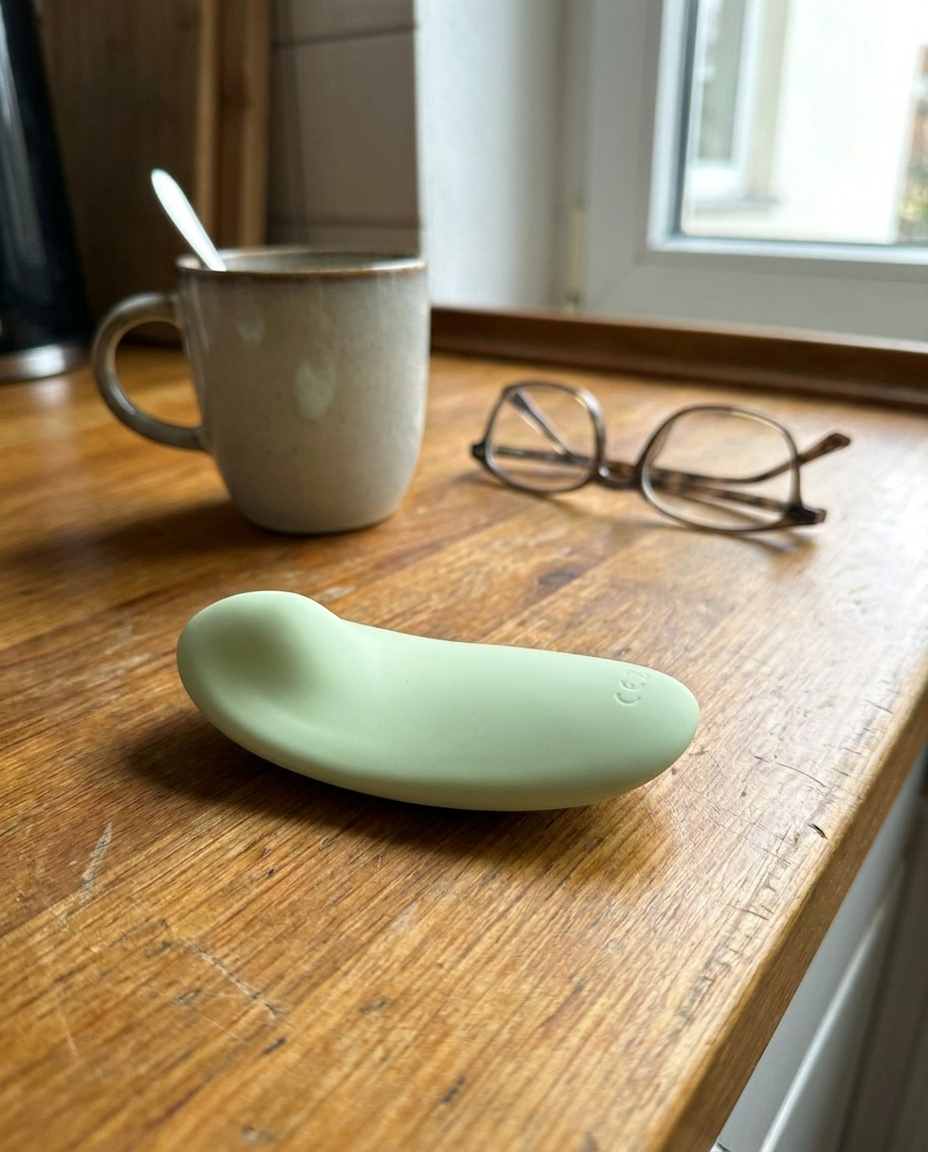 Petal Nyx on a sunlit wooden windowsill beside a coffee mug and reading glasses — warm and at home